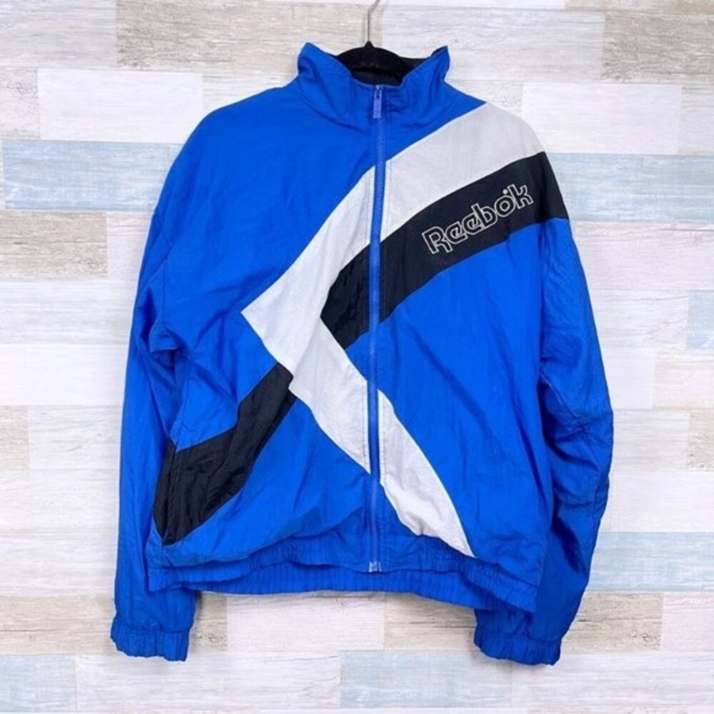 REEBOK Vintage Nylon Windbreaker Jacket Blue Mens Medium